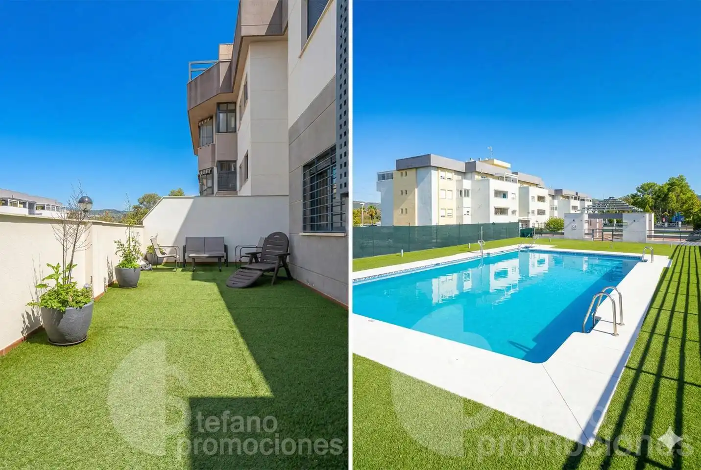 Schwimmbecken von Erdgeschoss zum Verkauf in Málaga mit Klimaanlage, Privatgarten und Parkett