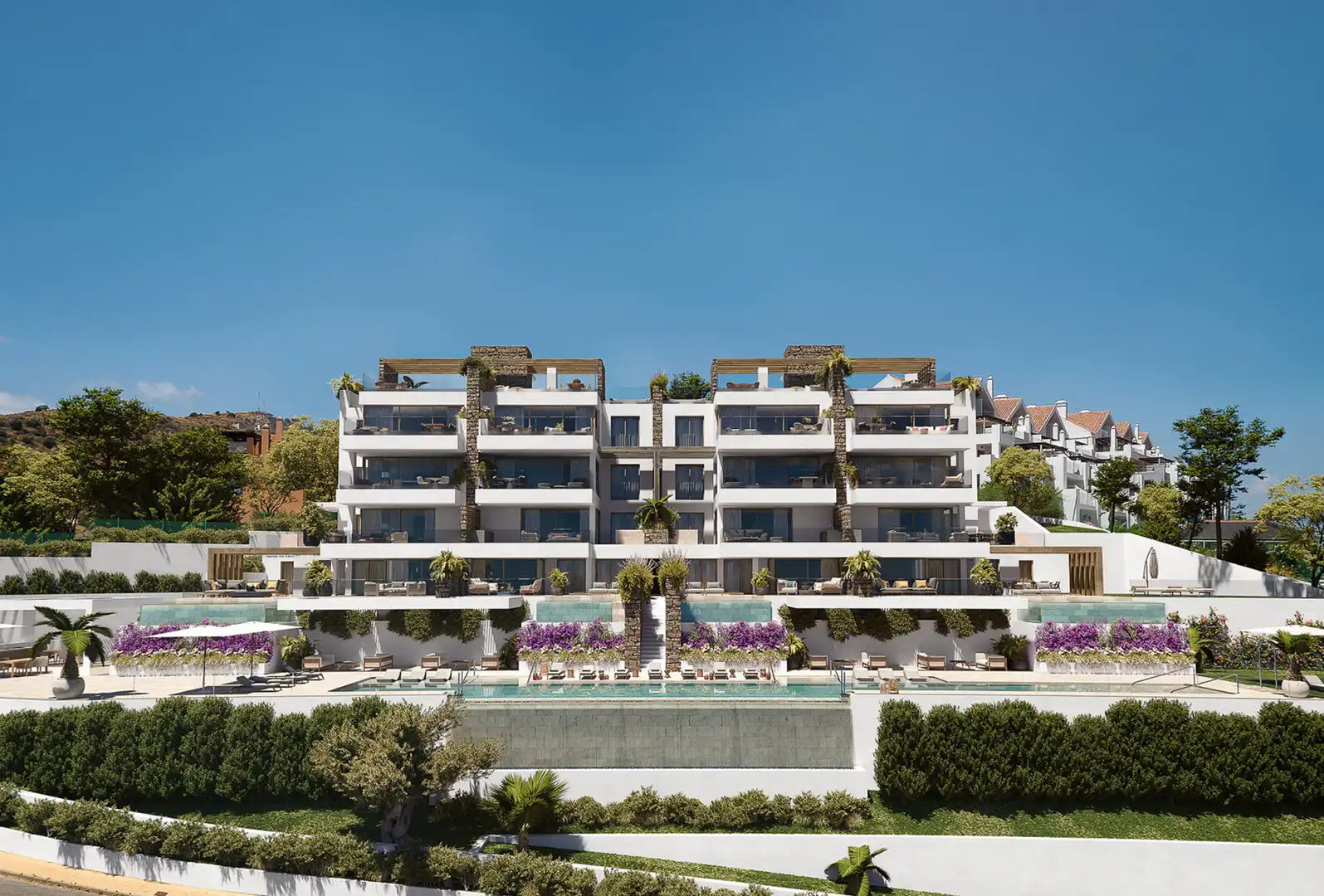 Vista exterior de Planta baixa en venda en Mijas amb Aire condicionat, Terrassa i Piscina