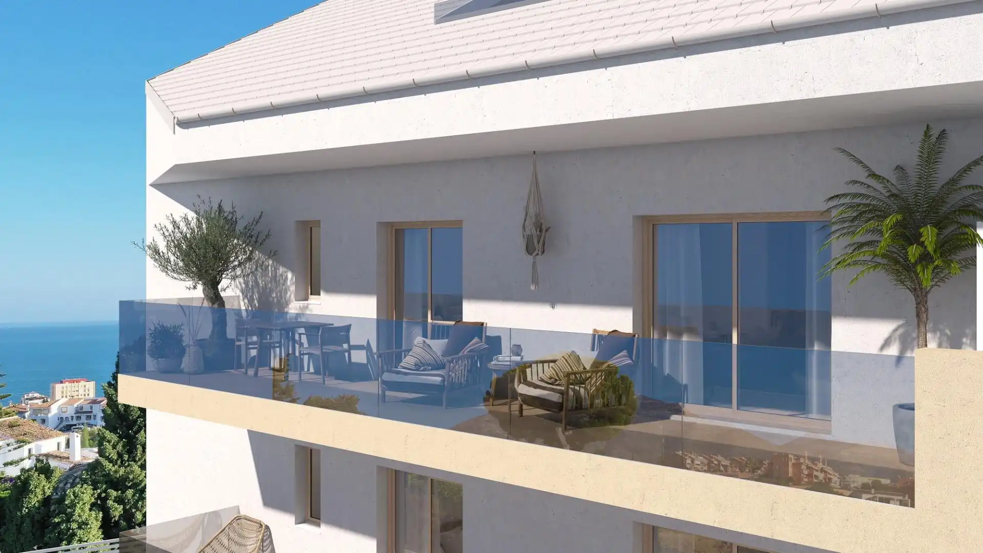 Terrasse von Wohnungen zum Verkauf in Fuengirola mit Klimaanlage, Heizung und Privatgarten