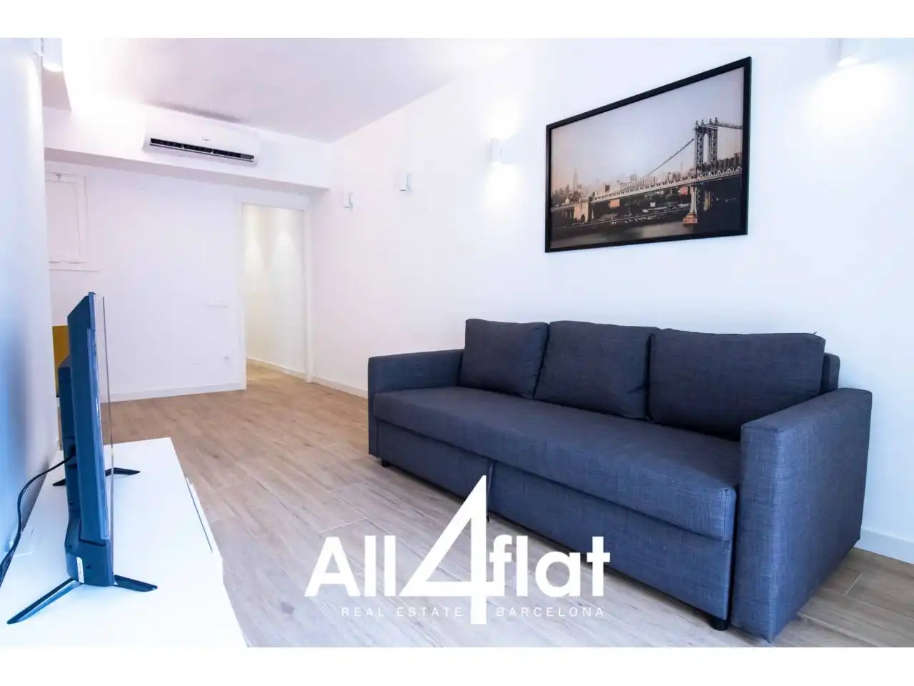 Sala de estar de Estudio de alquiler en Barcelona con Aire acondicionado, Calefacción y Parquet