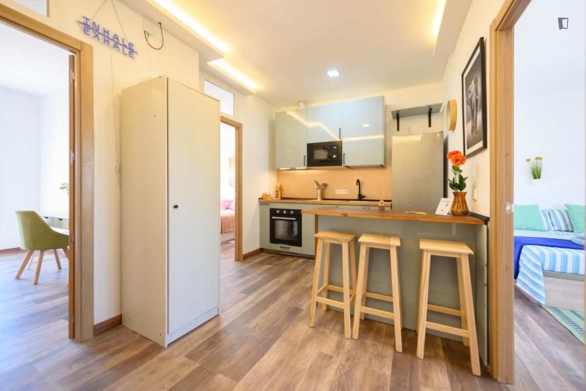 Cuina de Apartament de lloguer en  Madrid Capital amb Aire condicionat, Moblat i Forn
