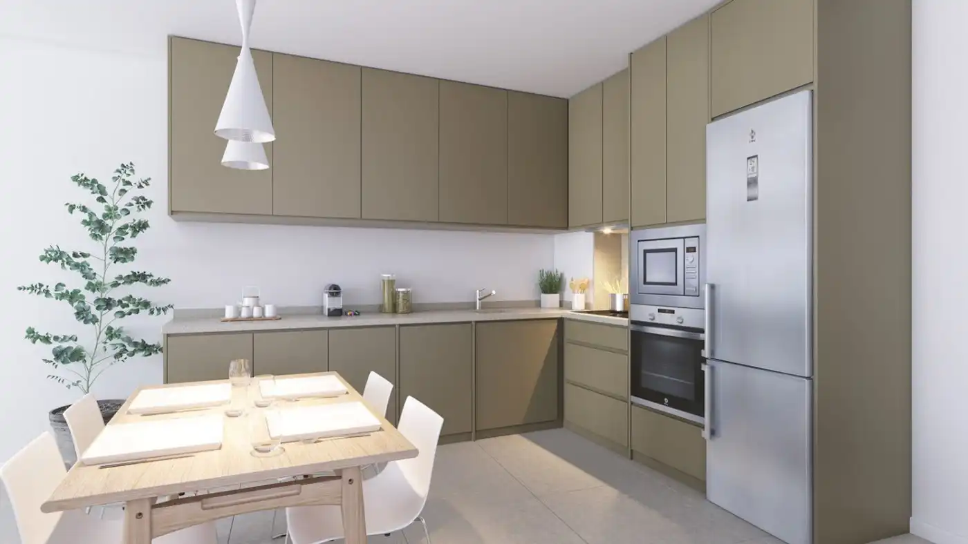 Cocina de Apartamento en venta en Manilva con Terraza, Trastero y Piscina comunitaria