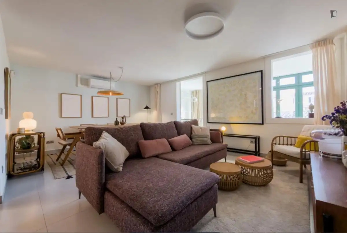 Sala de estar de Apartamento de alquiler en Barcelona con Aire acondicionado, Calefacción y Amueblado