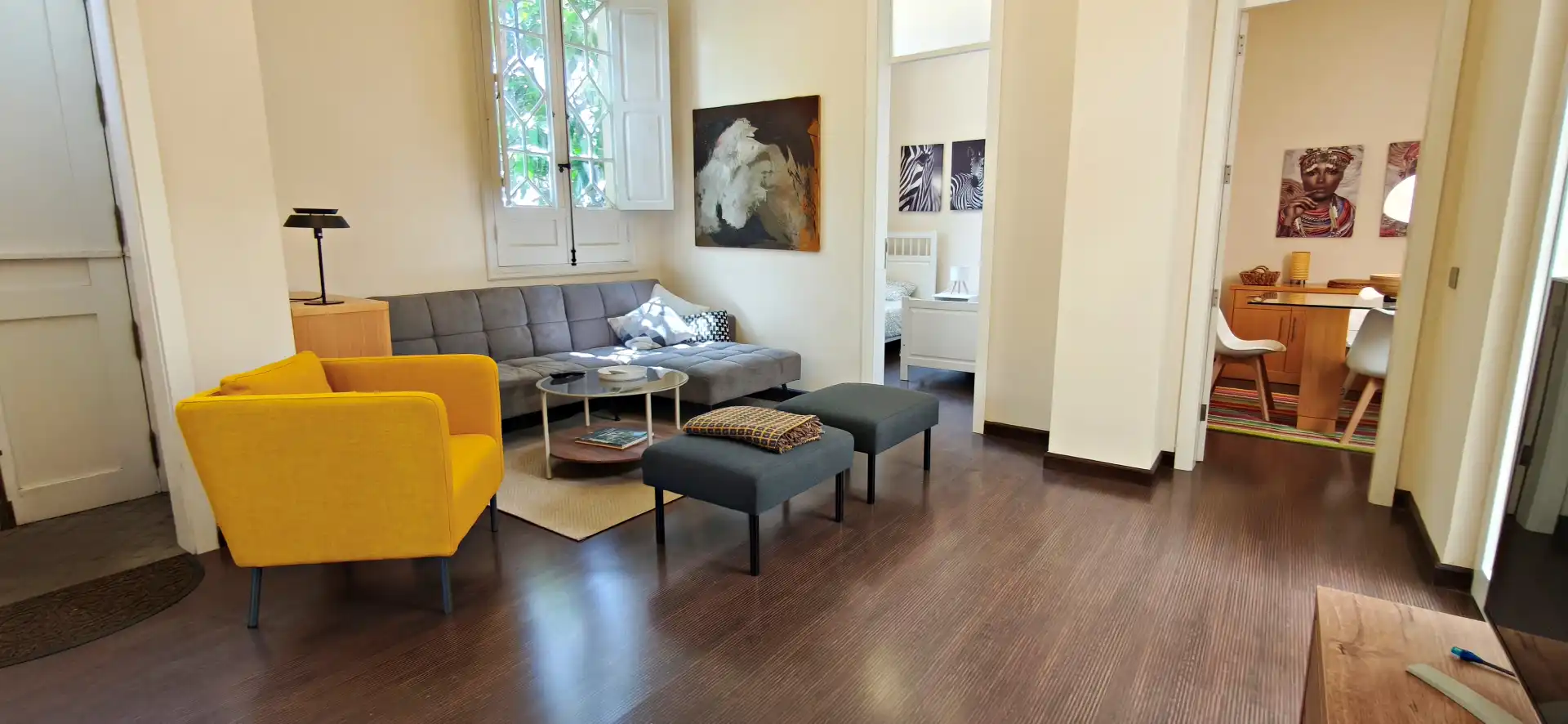 Sala d'estar de Pis de lloguer en Santa Cruz de Tenerife amb Aire condicionat, Jardí privat i Parquet