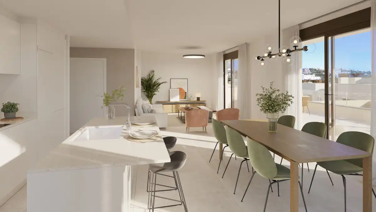 Menjador de Apartament en venda en Estepona amb Aire condicionat, Jardí privat i Terrassa