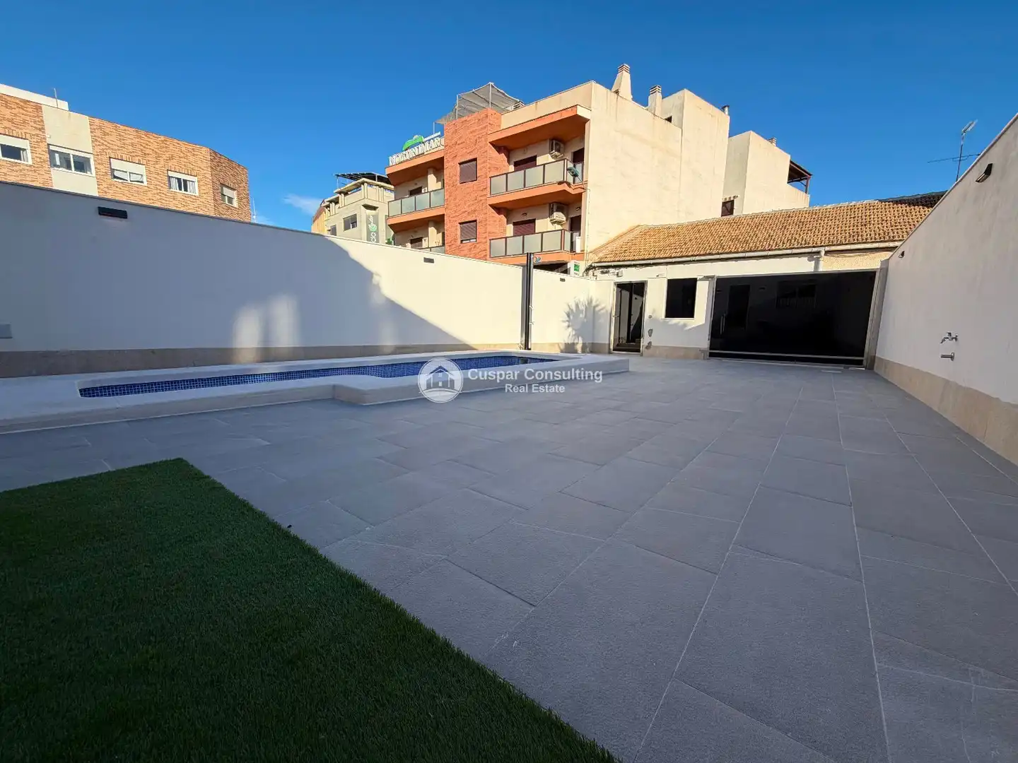 Terrasse von Einfamilien-Reihenhaus zur Miete in San Javier mit Klimaanlage, Heizung und Privatgarten