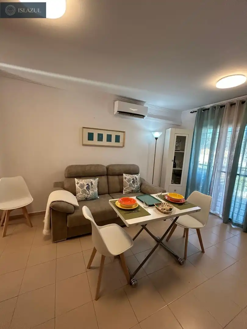 Sala d'estar de Pis de lloguer en Isla Cristina amb Aire condicionat, Jardí privat i Terrassa