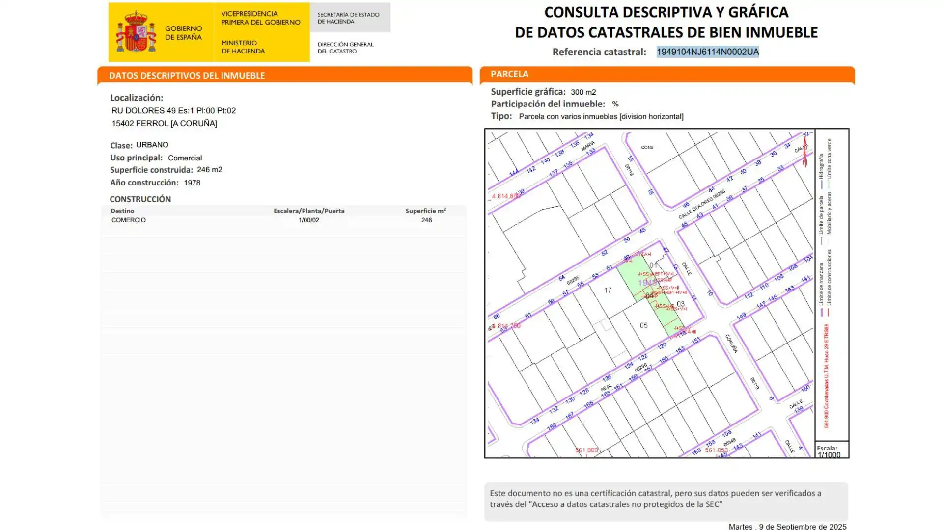 Vista exterior de Local en venta en Ferrol