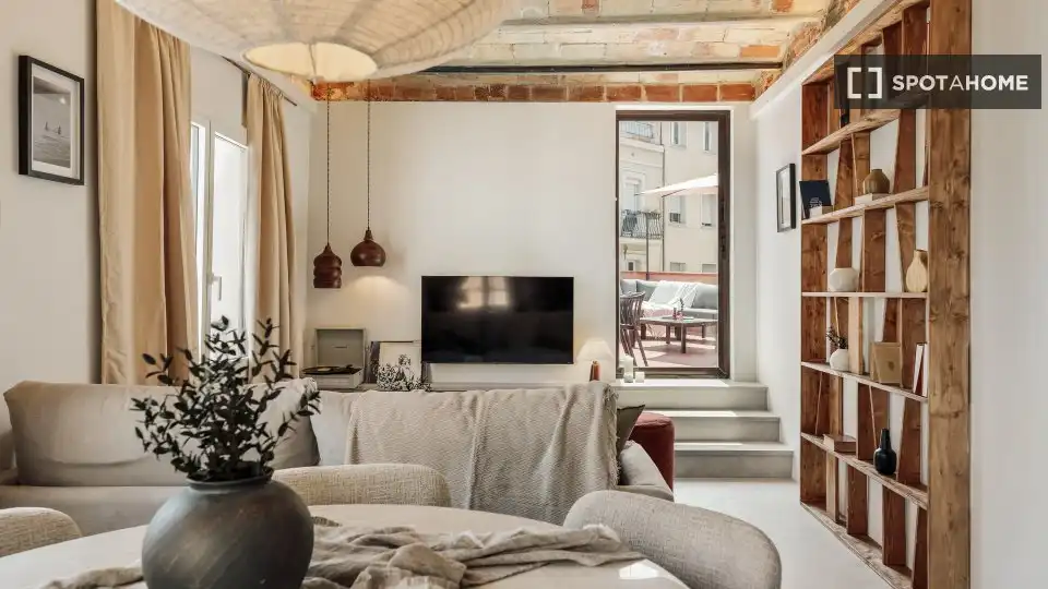 Sala de estar de Piso de alquiler en Barcelona con Aire acondicionado, Calefacción y Amueblado