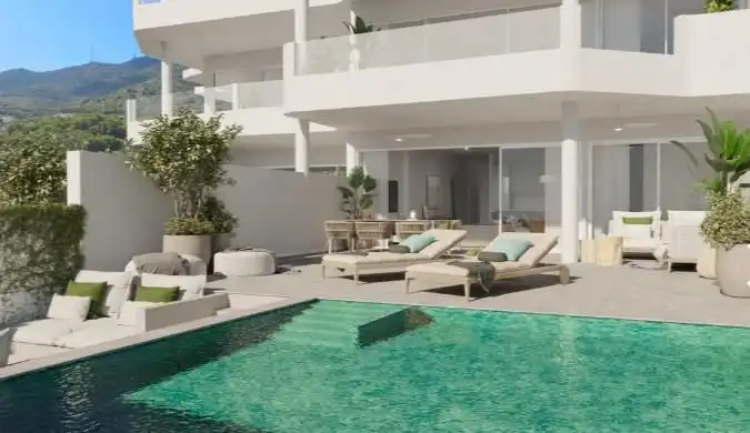 Swimming pool of Apartments for rent in Benalmádena  with Air Conditioner, Private garden and Parquet flooring