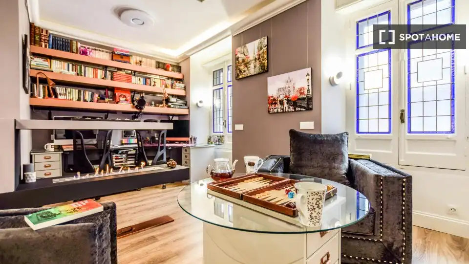 Wohnzimmer von Wohnungen zur untervermieten in Madrid mit Klimaanlage, Heizung und Terrasse