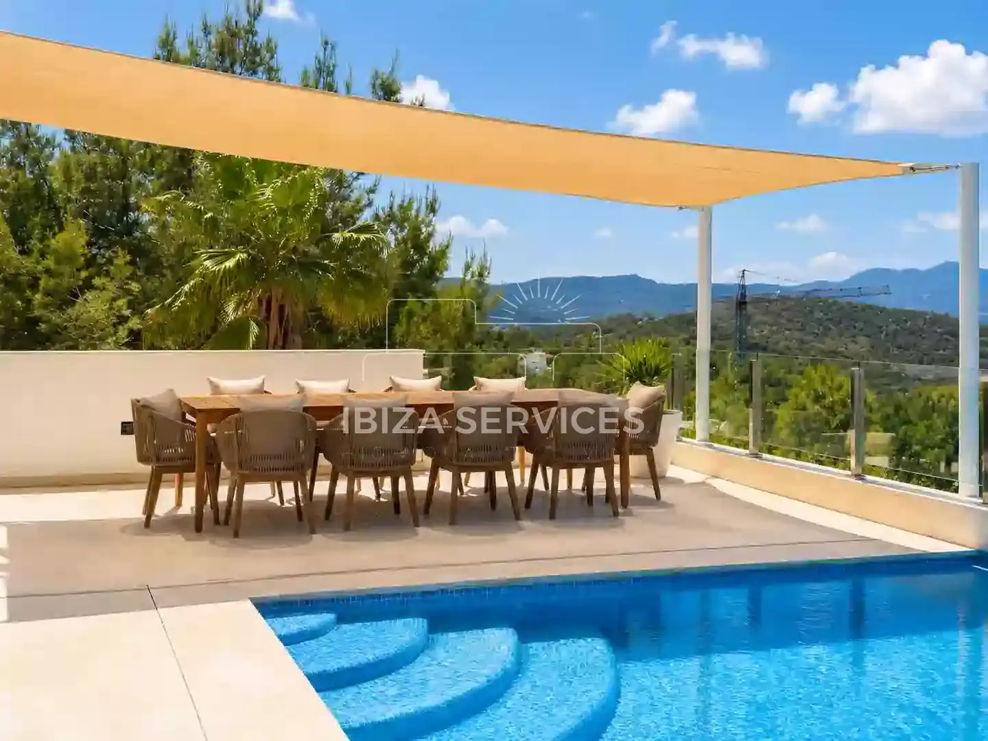 Terraza de Casa o chalet de alquiler en Sant Antoni de Portmany con Aire acondicionado, Jardín privado y Piscina