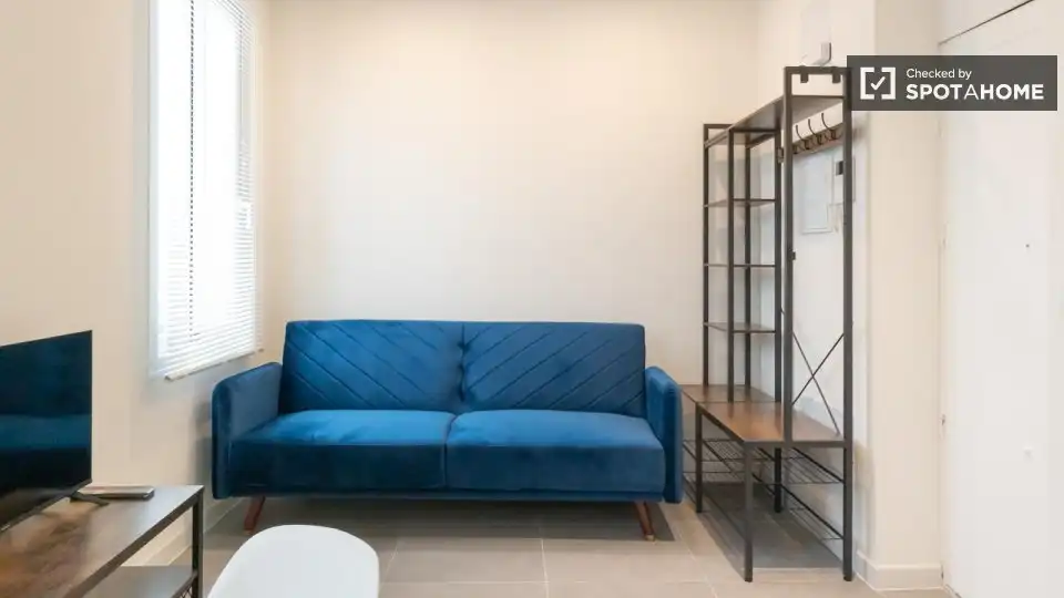 Sala de estar de Estudio para compartir en Madrid con Aire acondicionado, Calefacción y Terraza
