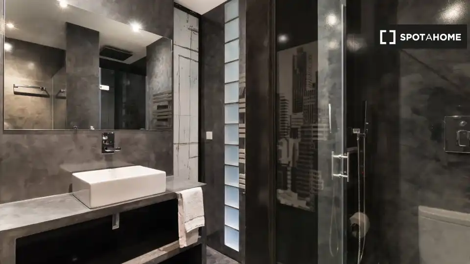 Baño de Estudio para compartir en Madrid con Aire acondicionado, Terraza y Amueblado