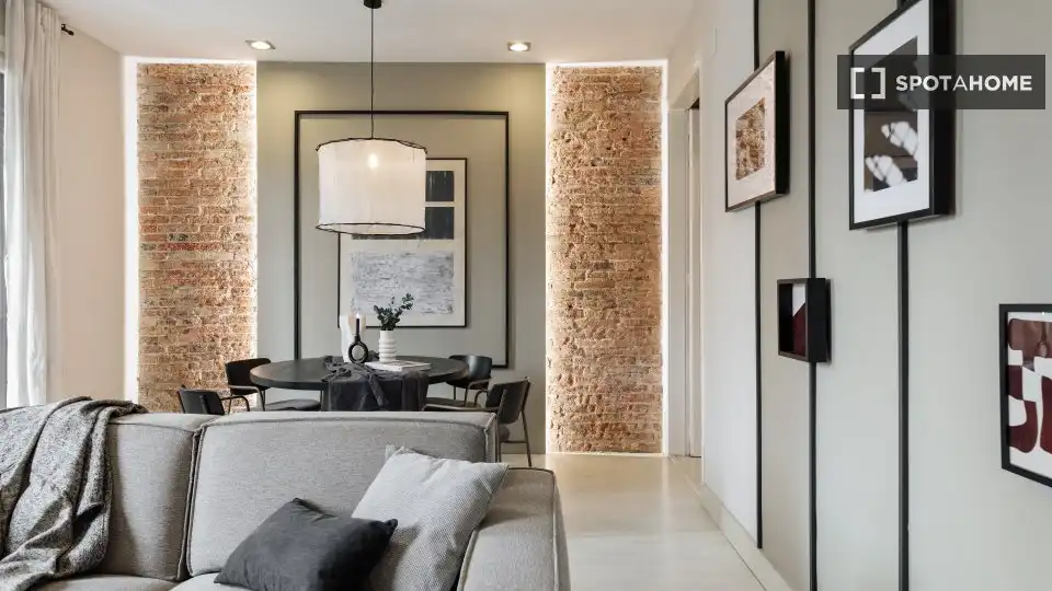Sala de estar de Piso de alquiler en Barcelona con Aire acondicionado, Calefacción y Amueblado
