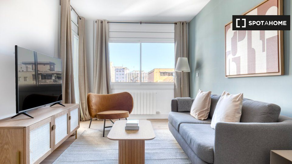 Sala d'estar de Pis de lloguer en  Barcelona Capital amb Aire condicionat, Calefacció i Moblat
