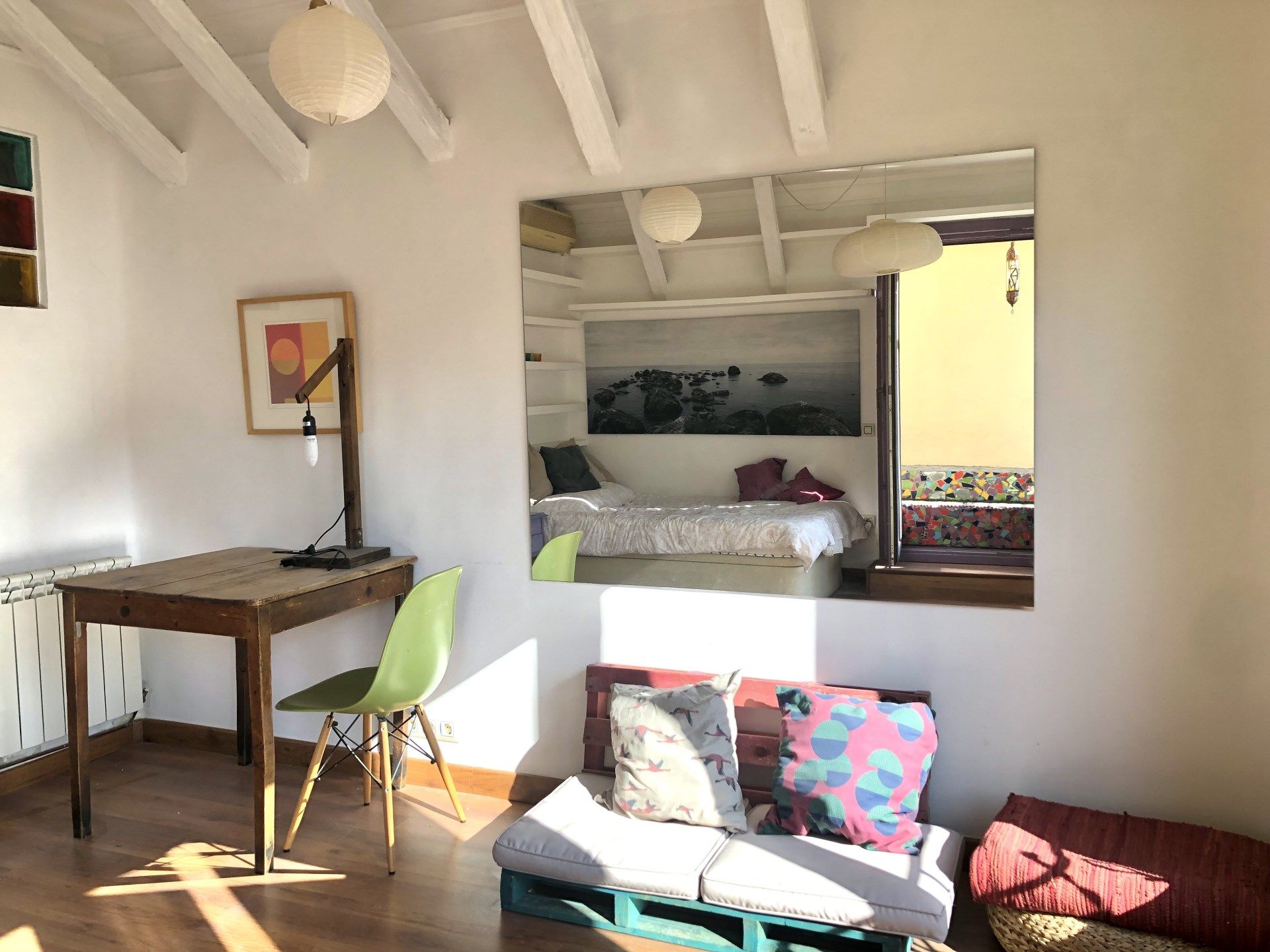 Sala d'estar de Estudi de lloguer en  Madrid Capital amb Aire condicionat, Calefacció i Terrassa