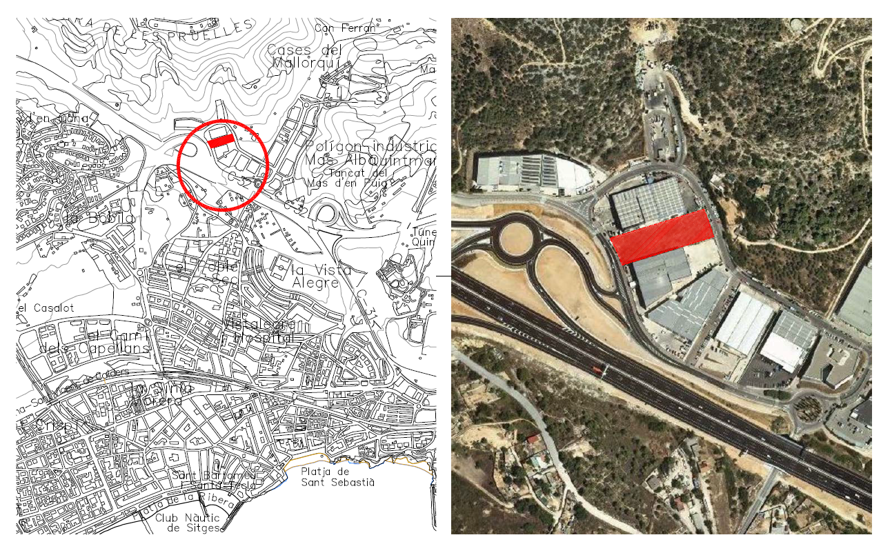 Vista exterior de Nau industrial de lloguer en Sitges amb Alarma