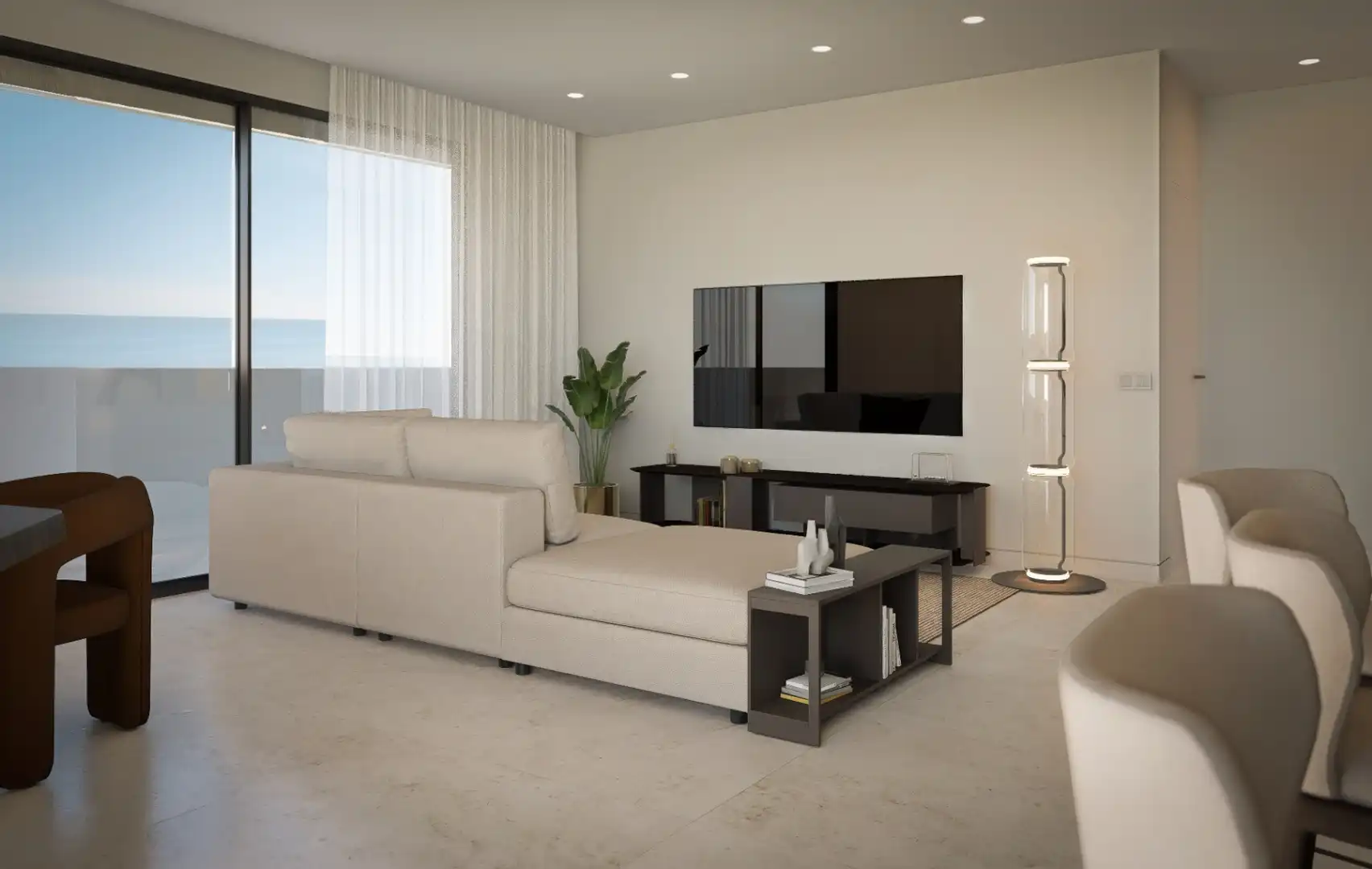 Sala d'estar de Apartament en venda en Calpe / Calp amb Aire condicionat, Calefacció i Jardí privat