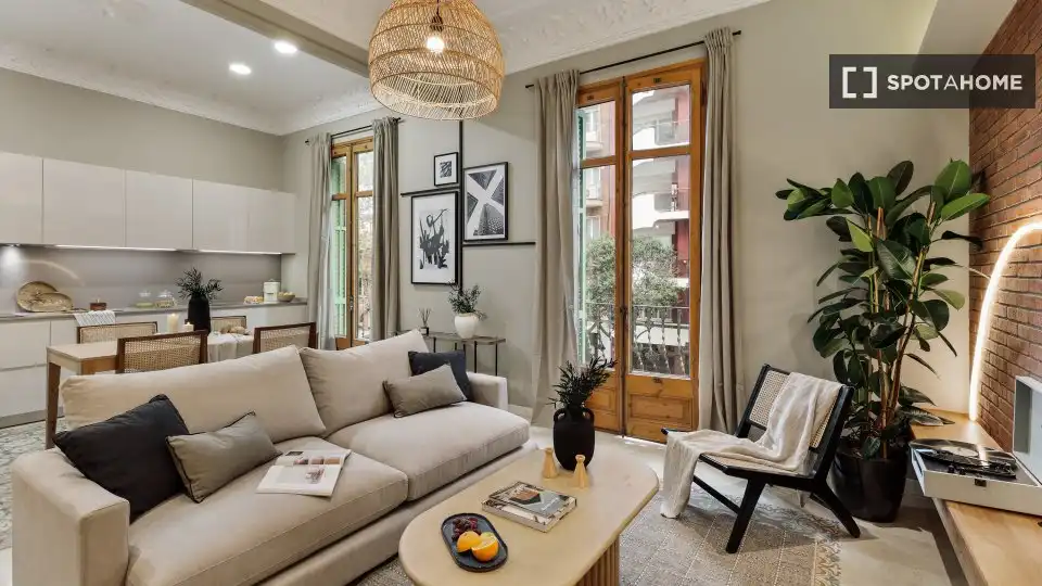 Sala d'estar de Apartament per a compartir en Barcelona amb Aire condicionat, Terrassa i Moblat