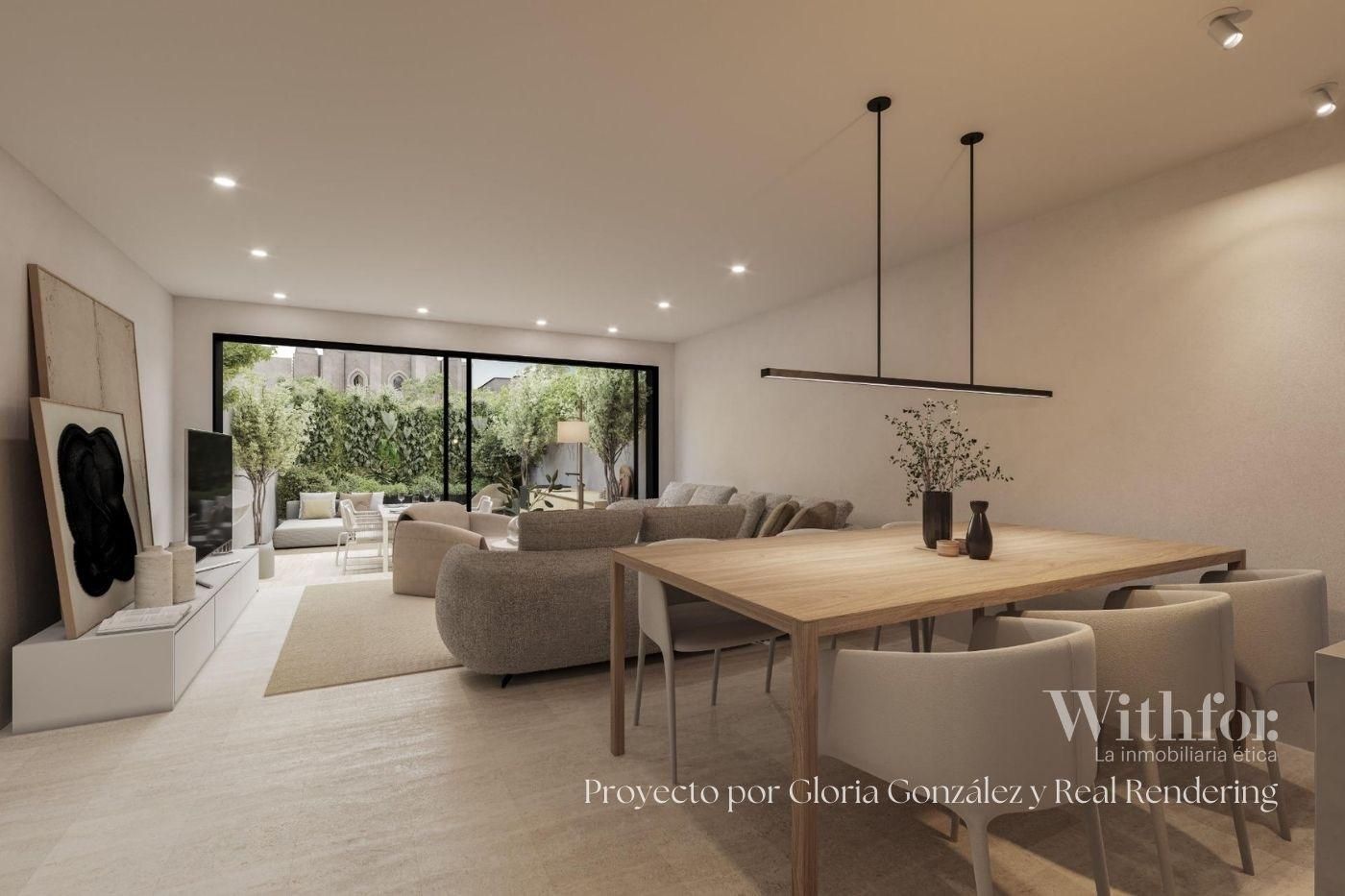 Sala d'estar de Casa adosada en venda en  Barcelona Capital amb Aire condicionat, Jardí privat i Terrassa