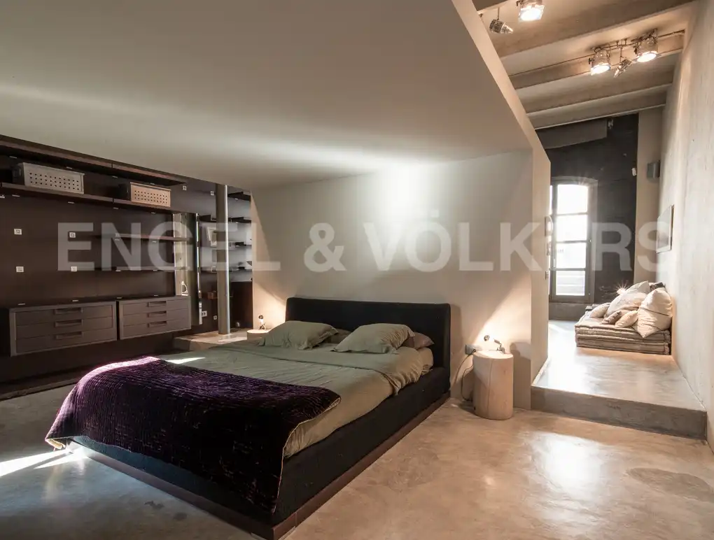 Schlafzimmer von Loft zur Miete in Barcelona mit Klimaanlage, Heizung und Parkett