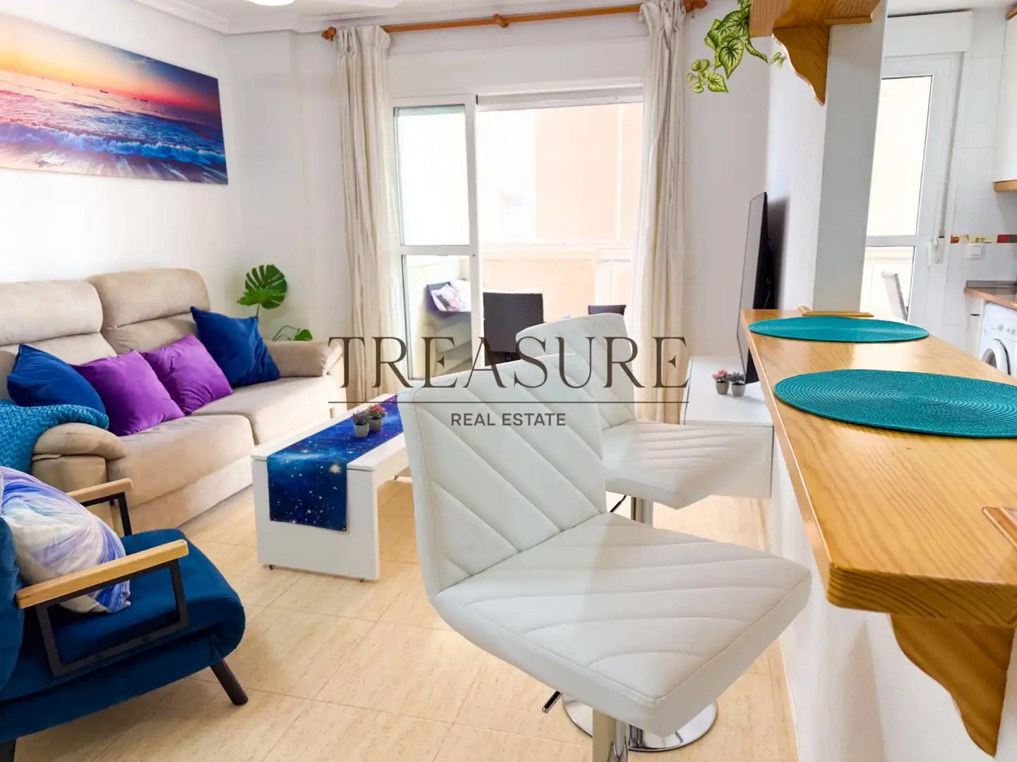 Sala d'estar de Apartament en venda en La Manga del Mar Menor amb Aire condicionat, Terrassa i Moblat