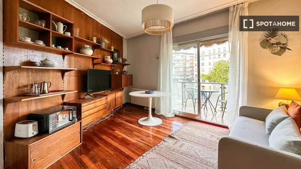 Sala de estar de Estudio para compartir en Madrid con Aire acondicionado, Calefacción y Terraza