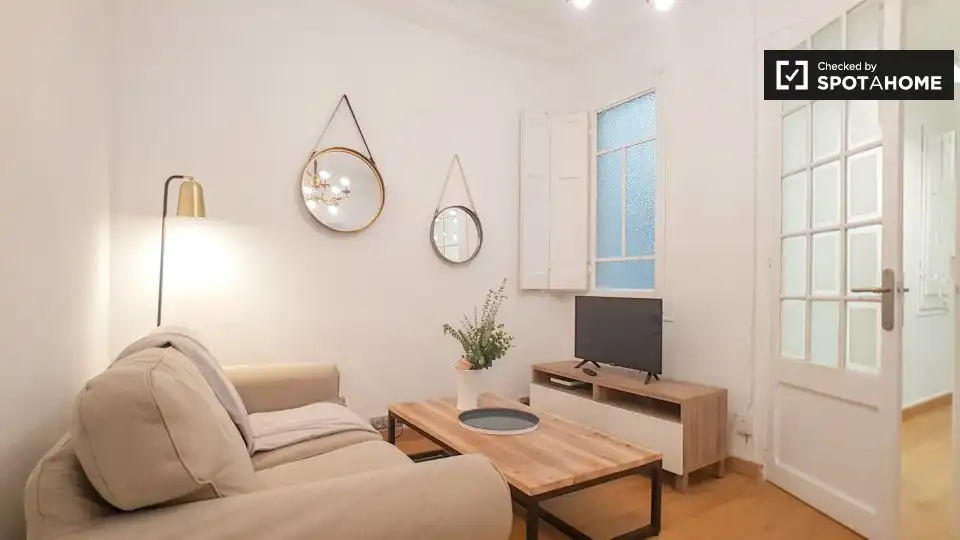 Sala de estar de Apartamento para compartir en Barcelona con Aire acondicionado, Calefacción y Terraza