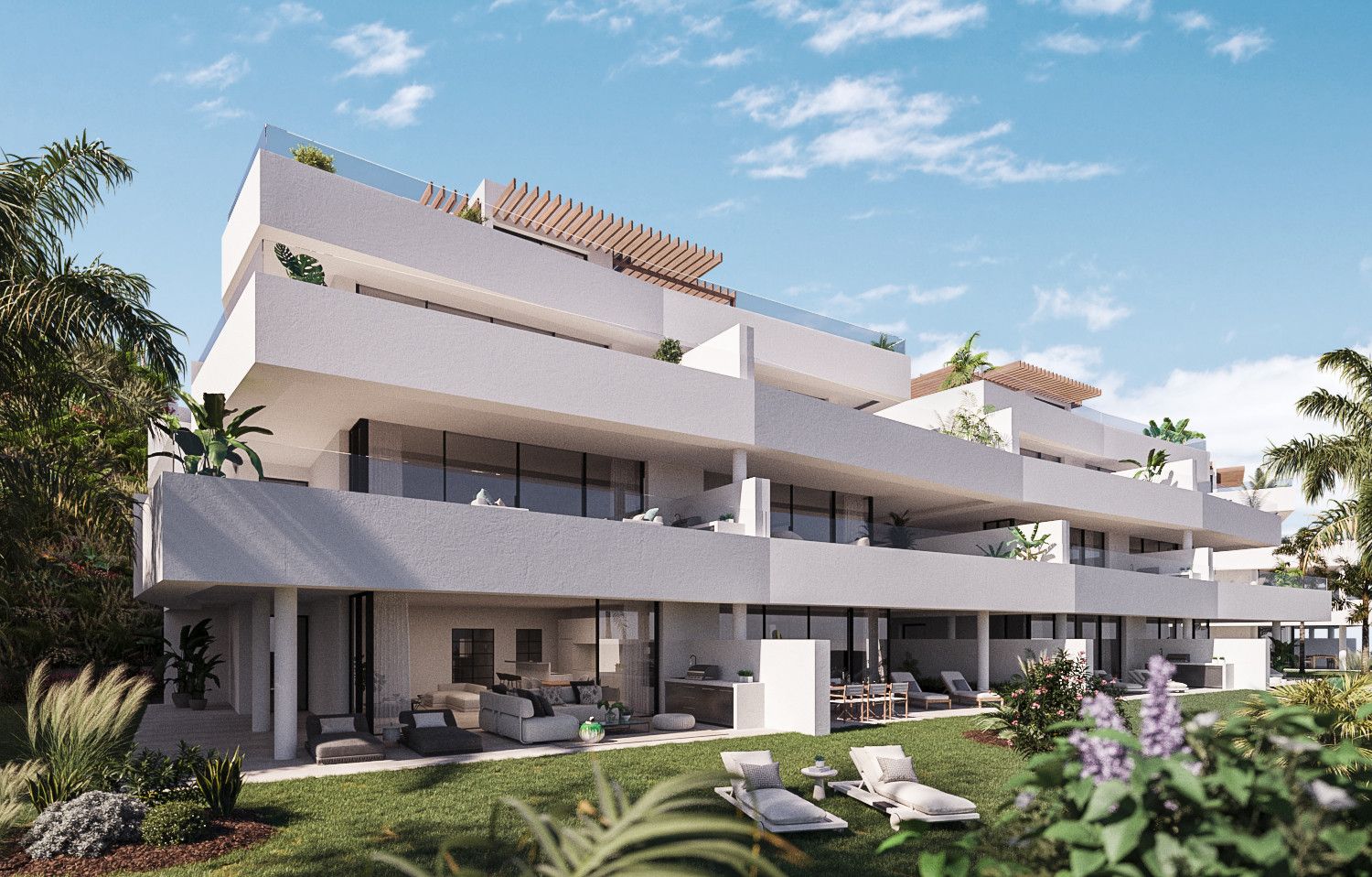 Vista exterior de Àtic en venda en Estepona amb Aire condicionat, Terrassa i Piscina