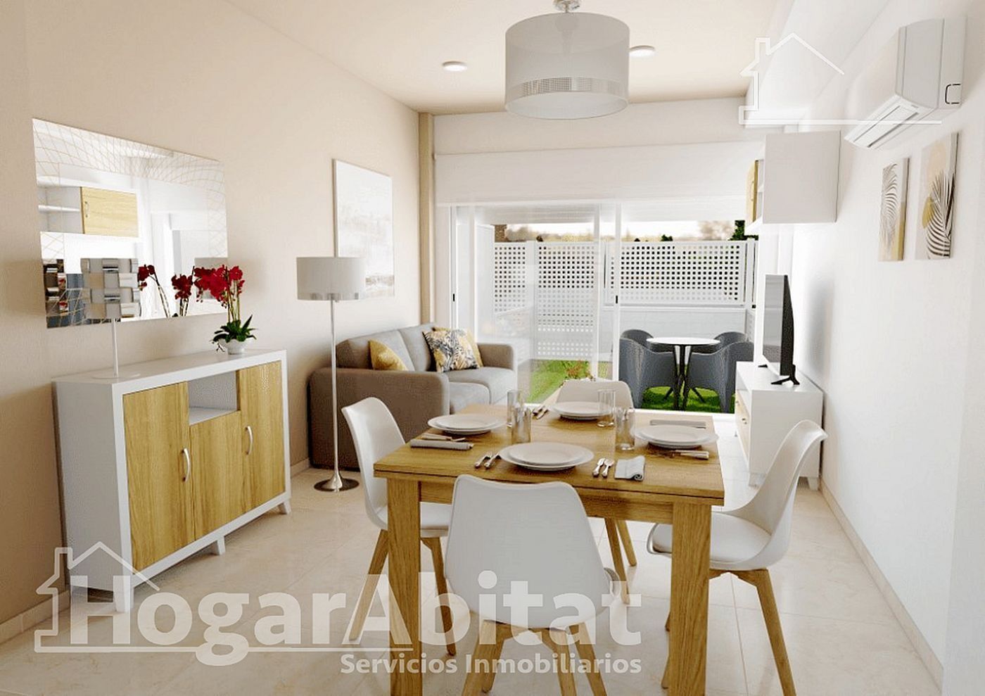 Sala d'estar de Casa adosada en venda en Oropesa del Mar / Orpesa amb Aire condicionat, Jardí privat i Terrassa