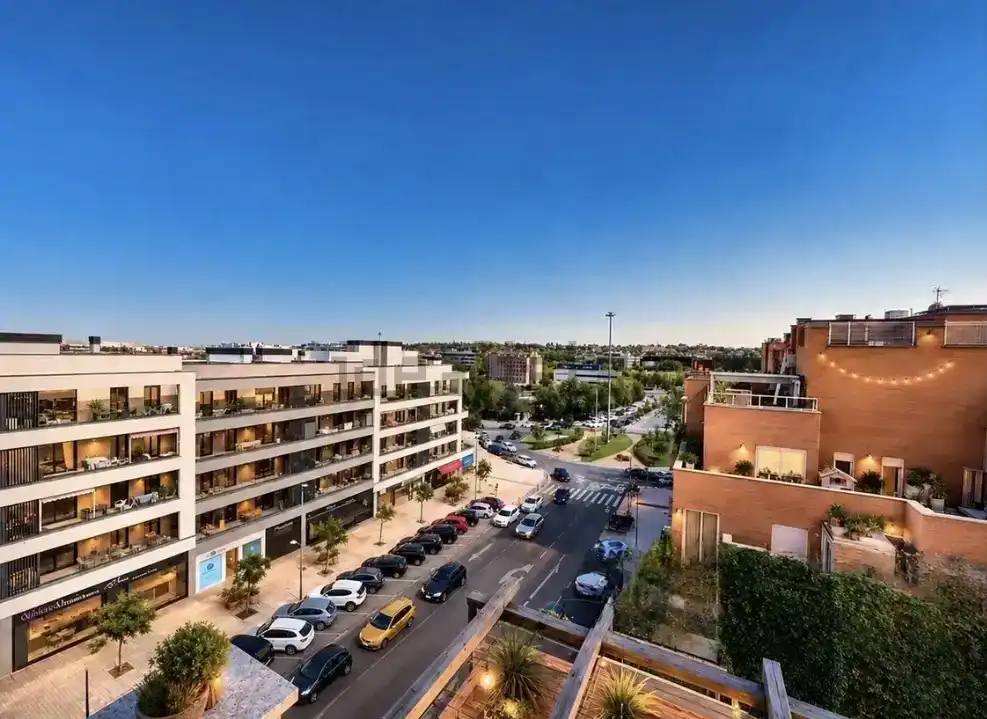Vista exterior de Àtic en venda en La Moraleja amb Aire condicionat, Jardí privat i Parquet