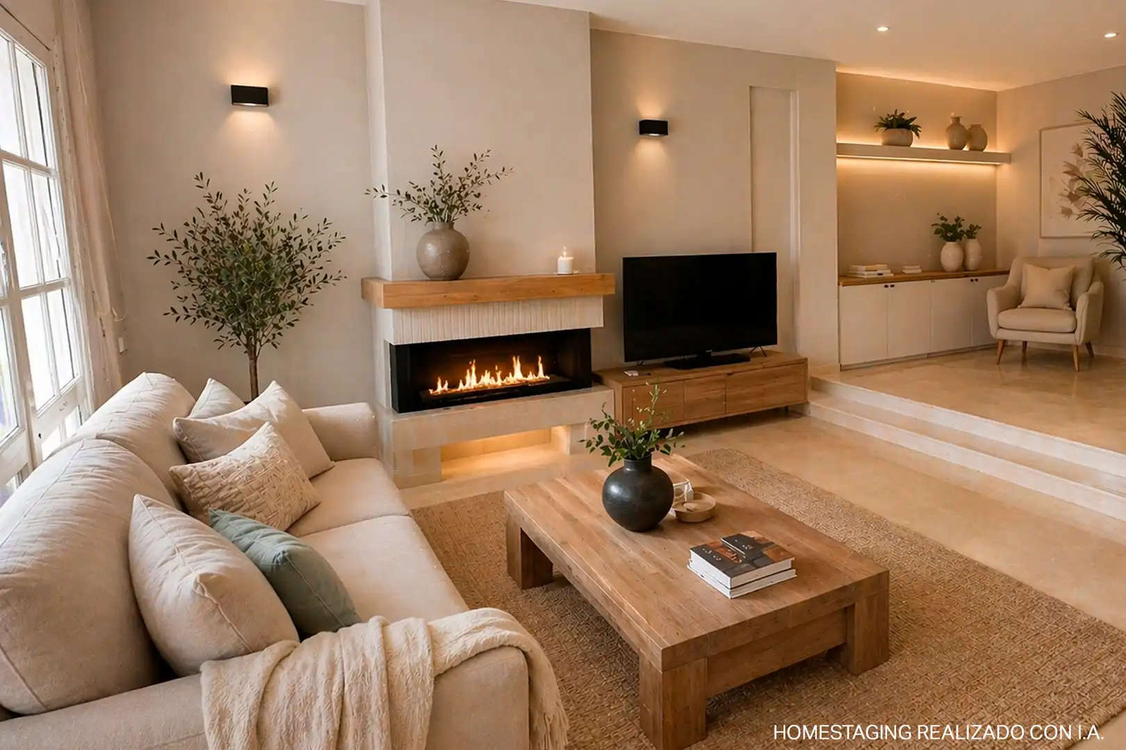 Wohnzimmer von Einfamilien-Reihenhaus zum Verkauf in Marbella mit Klimaanlage, Heizung und Terrasse
