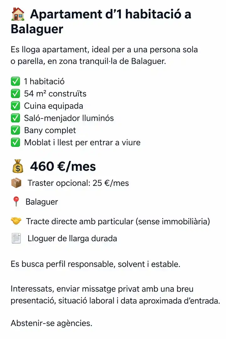 Flat for rent in Balaguer