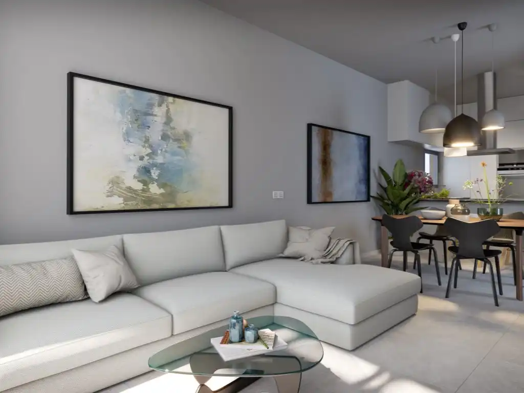 Sala d'estar de Apartament en venda en Finestrat amb Jardí privat i Piscina