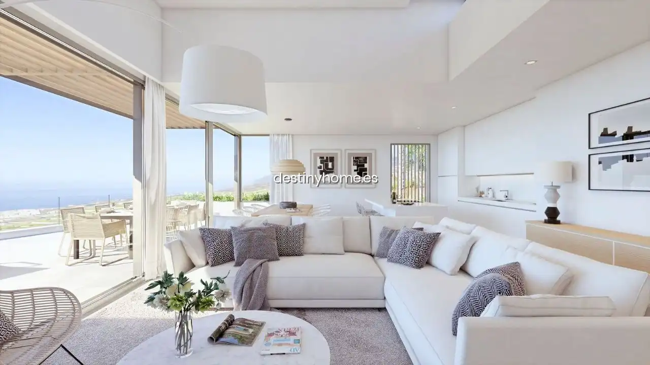 Wohnzimmer von Wohnungen zum Verkauf in Guía de Isora mit Klimaanlage, Heizung und Privatgarten