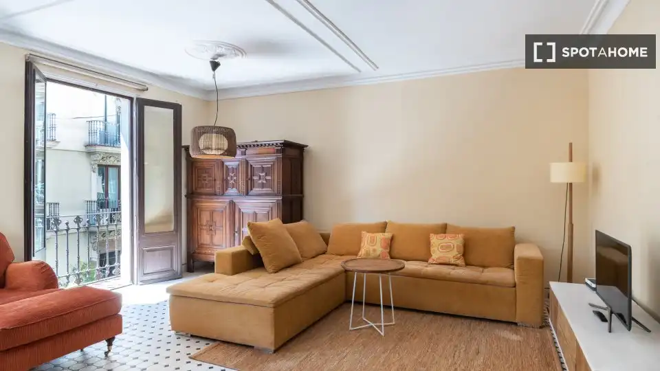 Sala de estar de Apartamento para compartir en Barcelona con Aire acondicionado, Calefacción y Terraza