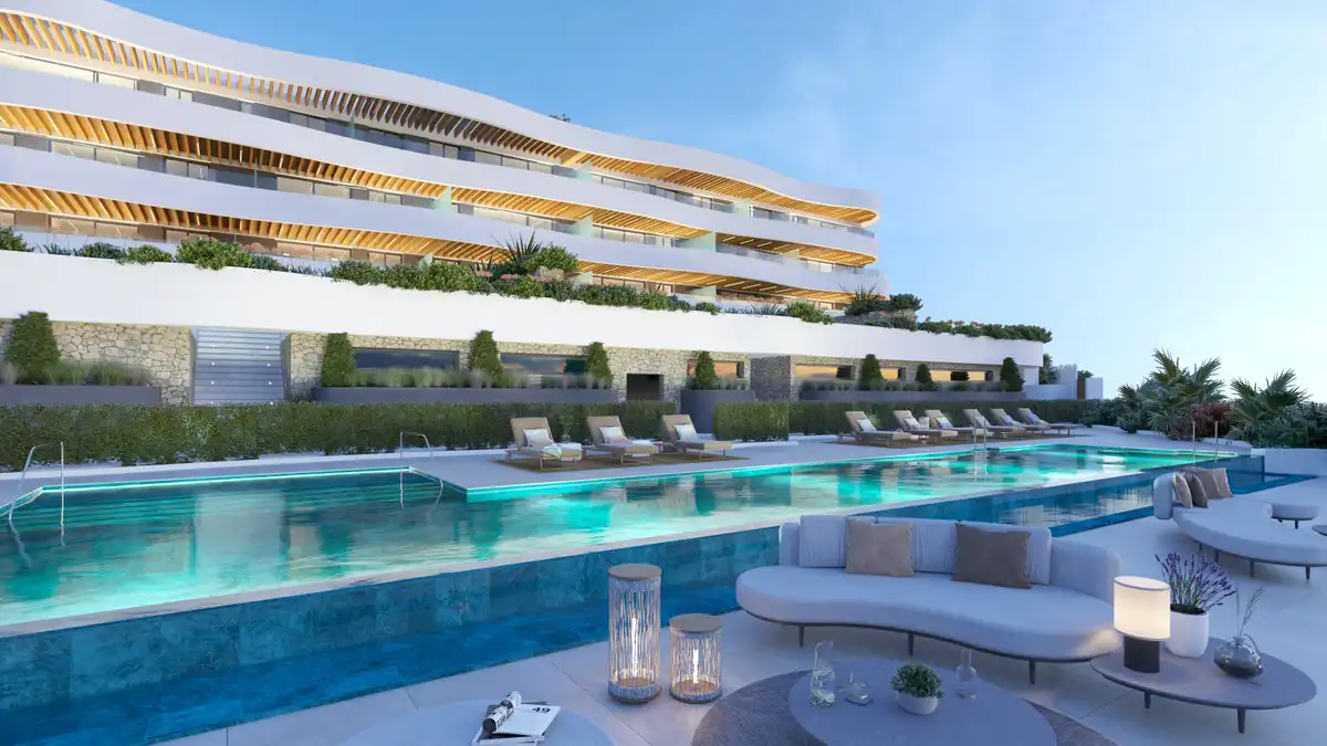 Schwimmbecken von Erdgeschoss zum Verkauf in Mijas mit Klimaanlage, Privatgarten und Terrasse