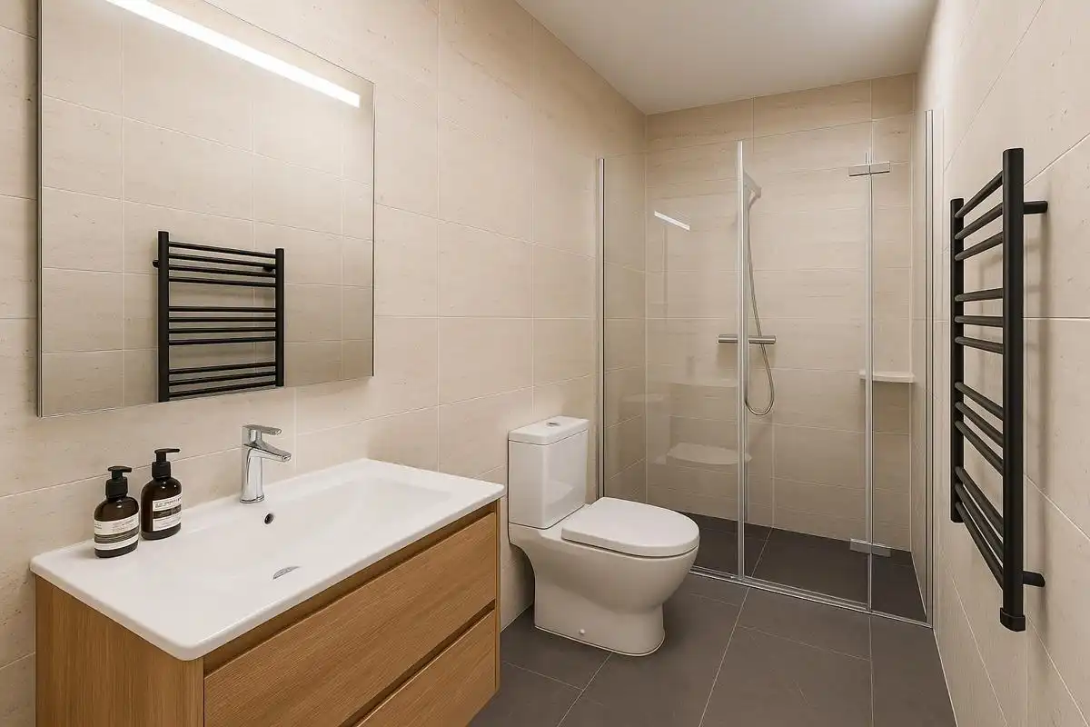 Badezimmer von Wohnung zum Verkauf in Els Pallaresos mit Klimaanlage, Heizung und Privatgarten