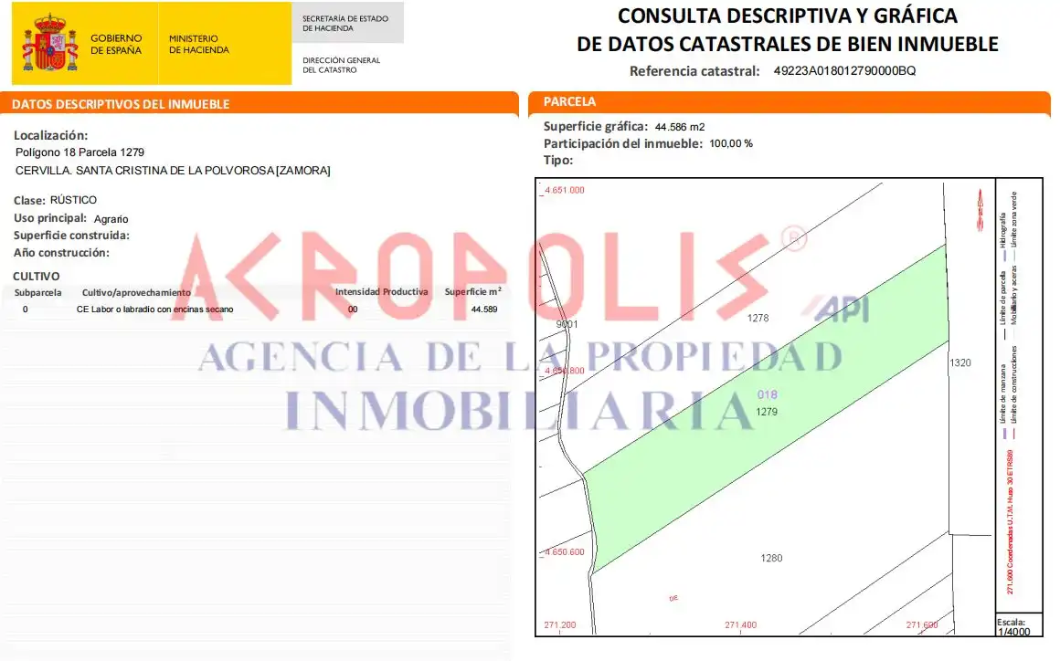 Terreni e lotti in vendita a Polígono 18 Parcela 1279 CERVILLA. SANTA CRISTINA DE LA POLVOROSA (ZAMORA)