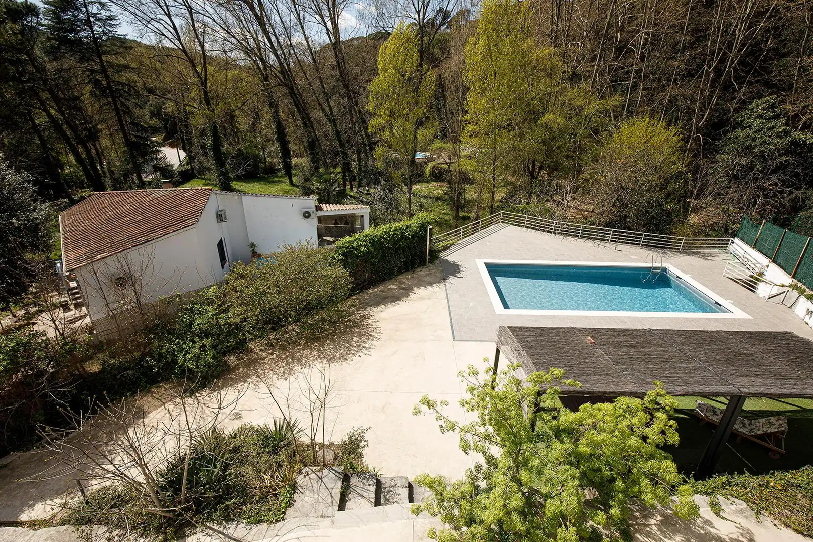 Schwimmbecken von Wohnung zur Miete in Sant Martí de Llémena mit Klimaanlage, Privatgarten und Terrasse