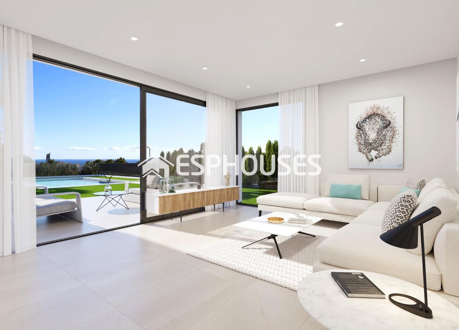 Sala d'estar de Casa o xalet en venda en Finestrat amb Aire condicionat, Terrassa i Piscina