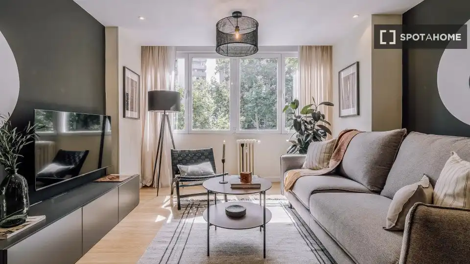 Living room of Flat for rent in Madrid  with Air Conditioner, Heating and Furnished