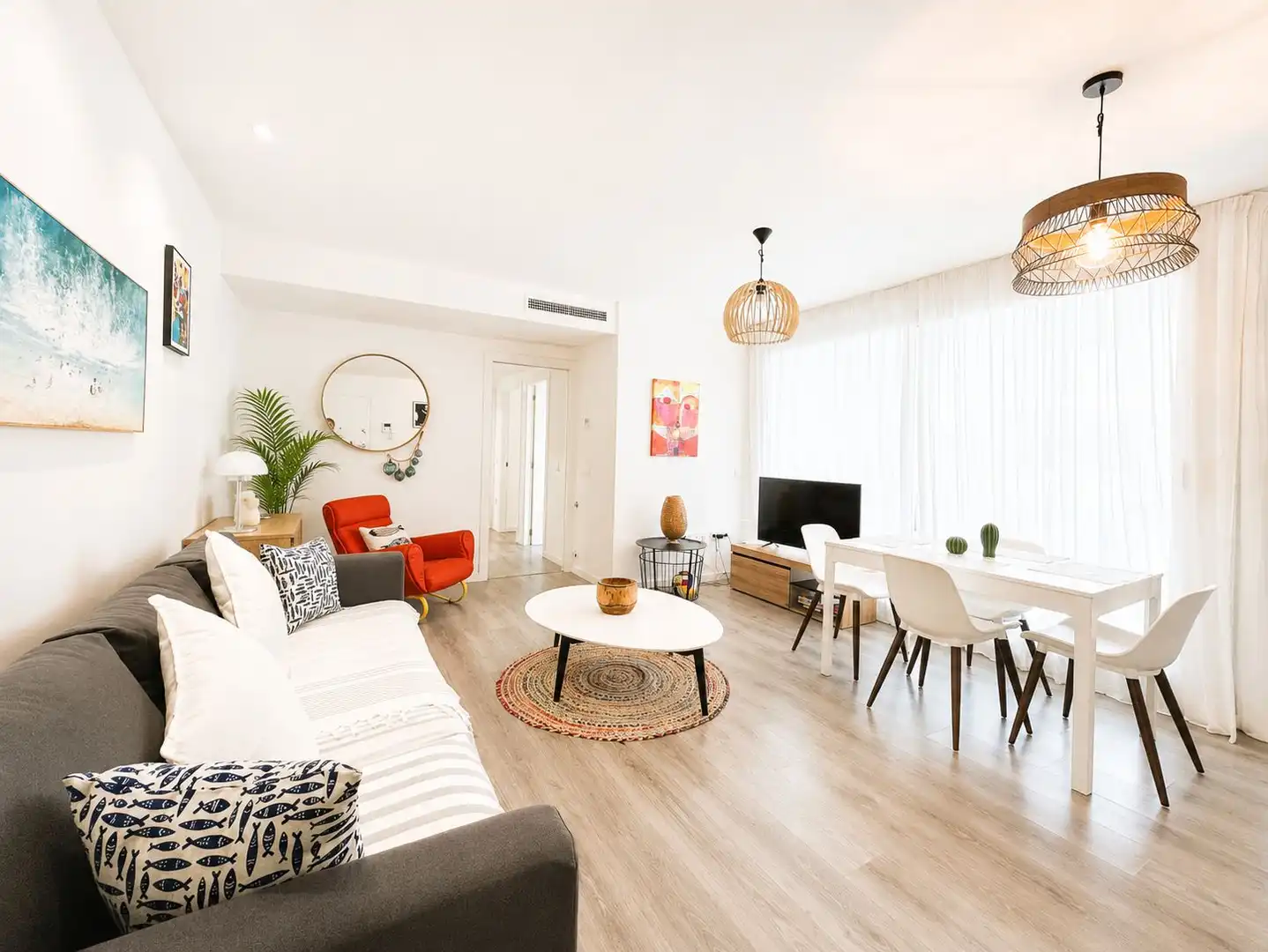 Wohnzimmer von Wohnungen zur Miete in Jávea / Xàbia mit Klimaanlage, Privatgarten und Terrasse