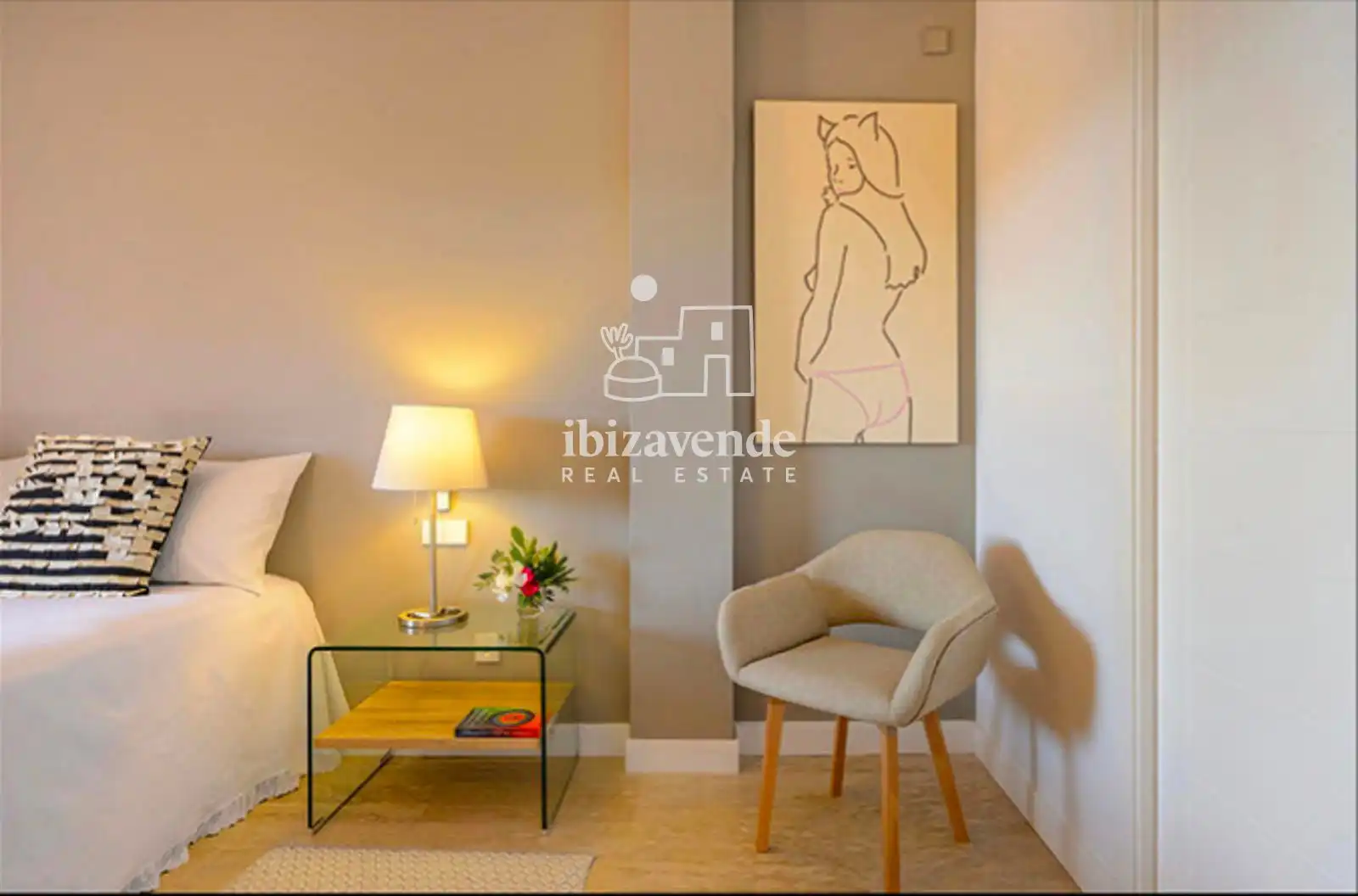 Schlafzimmer von Wohnung zur Miete in Santa Eulària des Riu mit Klimaanlage, Terrasse und Schwimmbad