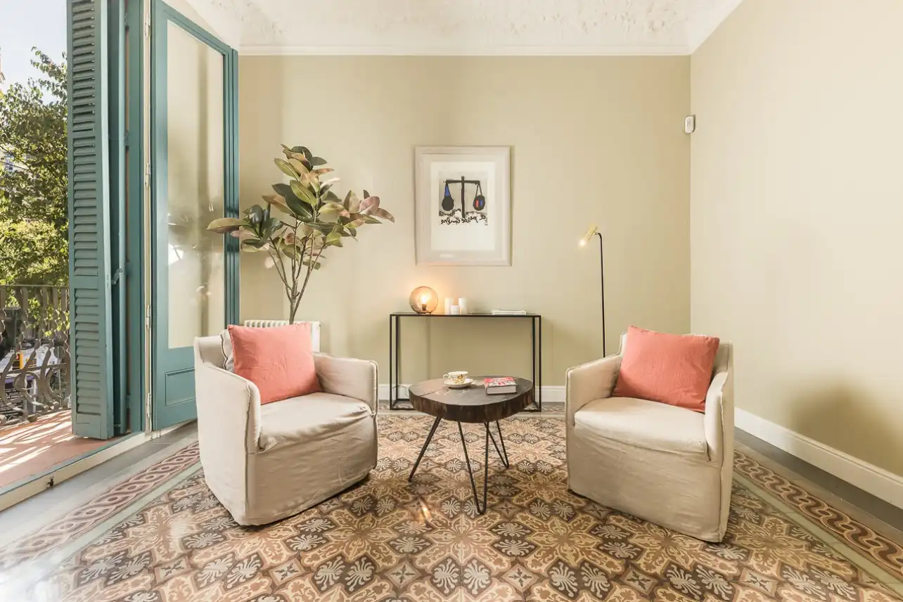 Sala de estar de Apartamento de alquiler en Barcelona con Aire acondicionado, Calefacción y Amueblado