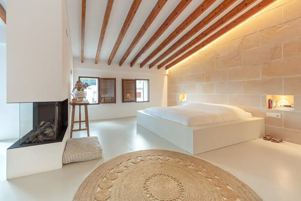 Schlafzimmer von Country house zur Miete in Pollença mit Klimaanlage, Heizung und Privatgarten
