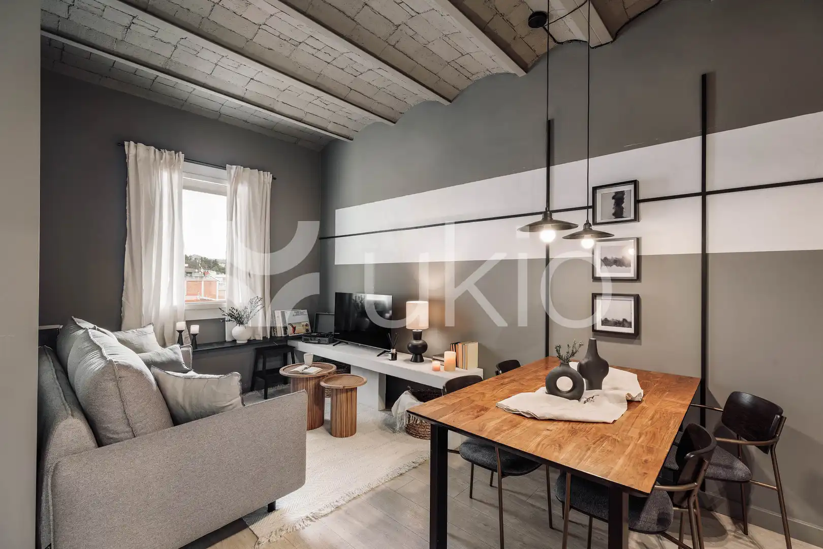 Sala de estar de Apartamento de alquiler en Barcelona con Aire acondicionado, Calefacción y Amueblado