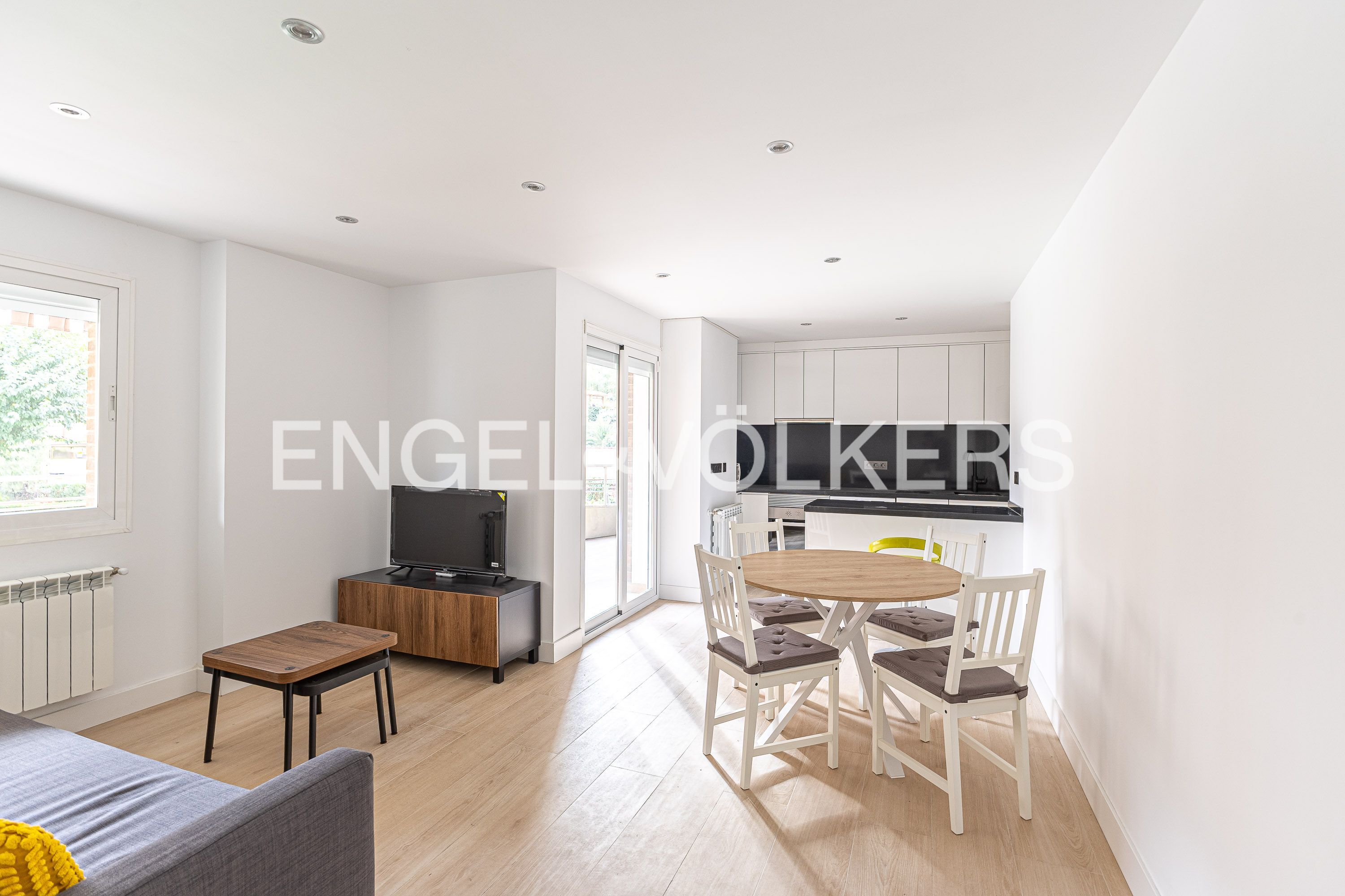 Sala d'estar de Apartament de lloguer en  Madrid Capital amb Aire condicionat, Calefacció i Jardí privat