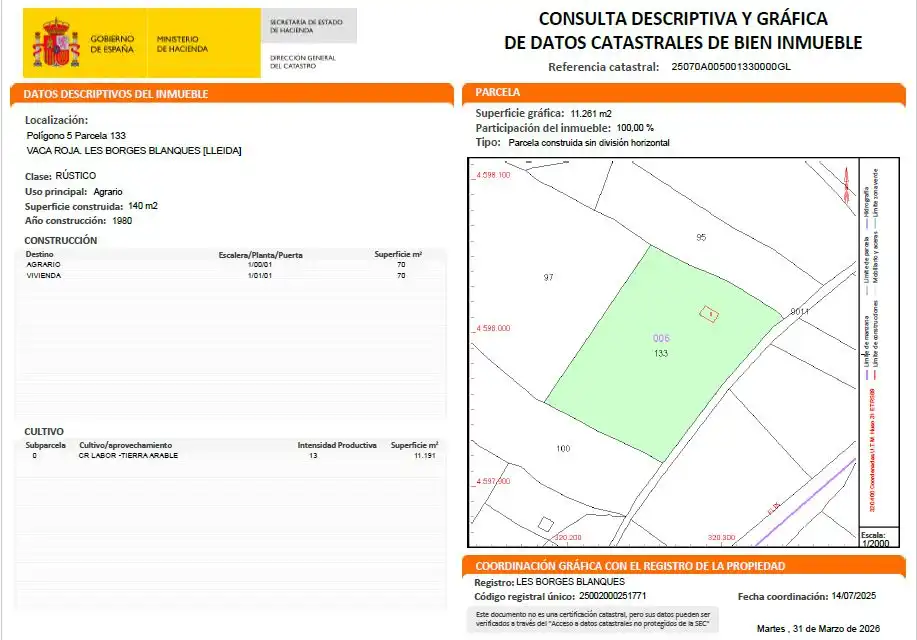 Terreny en venda en Les Borges Blanques